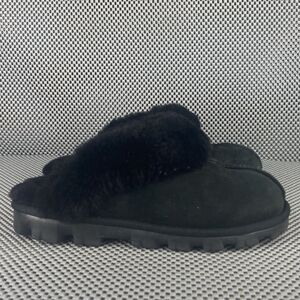 UGG Coquette Slippers Size 6 Black Leather Sheepskin Slide On Casual